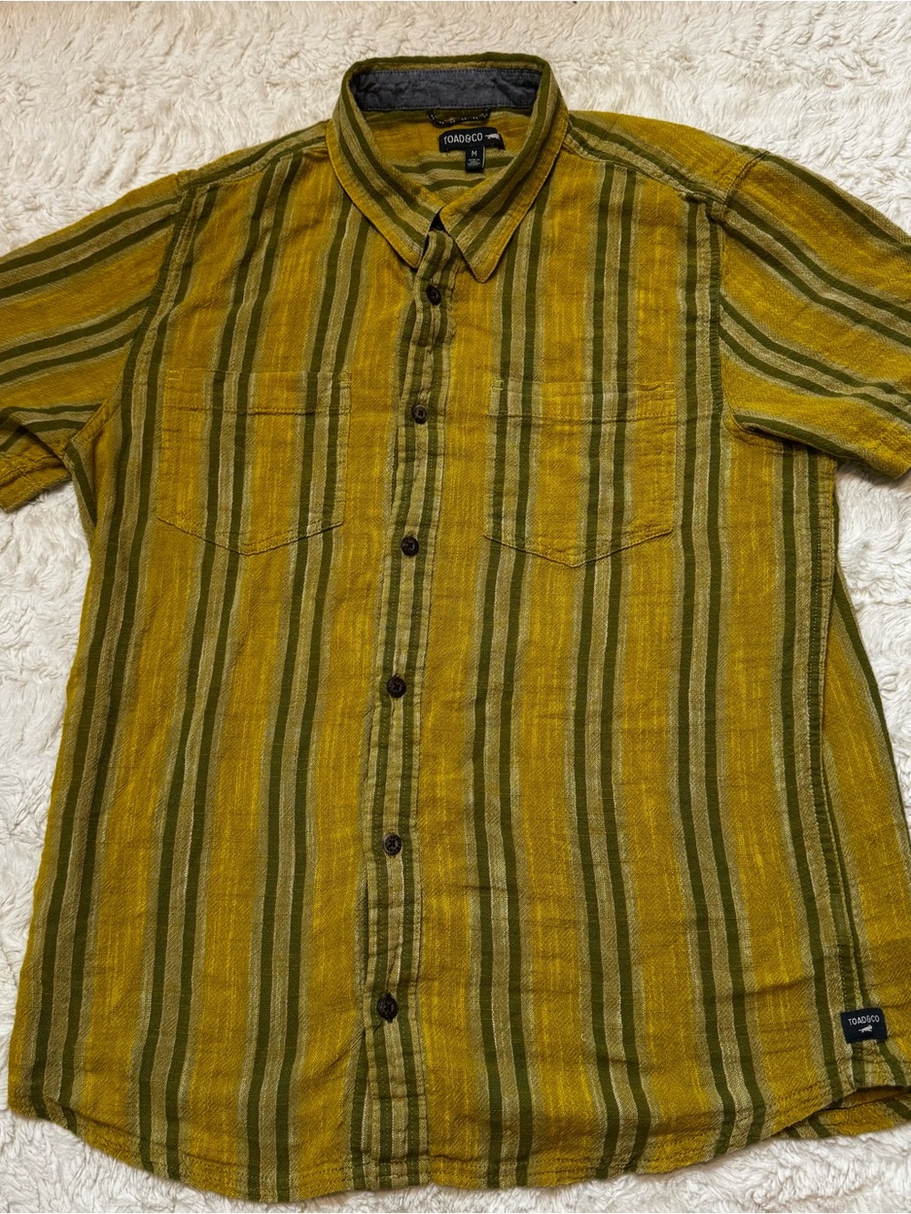 Toad & Co Salton Organic Cotton Button Down Shirt Men’s Medium Yellow green